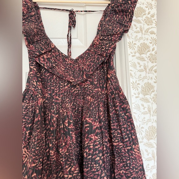 Anthropologie Open Back Ruffle Mini Dress | Size M | Boho Print - Picture 6 of 11
